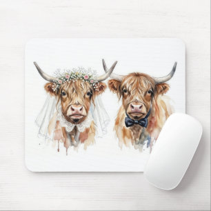 Tapis De Souris Mariage de vaches Highland à l'aquarelle