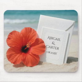 Tapis De Souris Mariage sur la plage avec fleur d'hibiscus