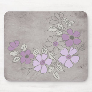 Tapis De Souris Mariage Vintage de fleurs violettes et grises