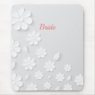 Tapis De Souris Mariée, blanche sur motif floral blanc.