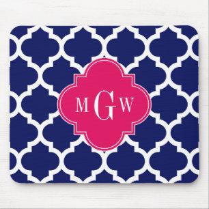 Tapis De Souris Marine Blanc Marocain #5 framboise 3 monogramme in