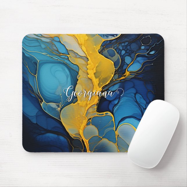 Tapis De Souris Marine personnalisée et Gold Alcool Ink Fluid Art (Avec souris)