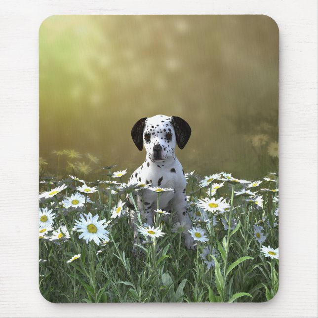 Tapis De Souris Marionnette dalmate mignonne dans les marguerites (Devant)