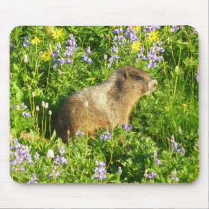 Tapis De Souris Marmotte dans les fleurs sauvages du Mont Rainier