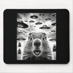Tapis De Souris Marmottes Bizarres Selfie Avec Un Ovni Alien Drôle