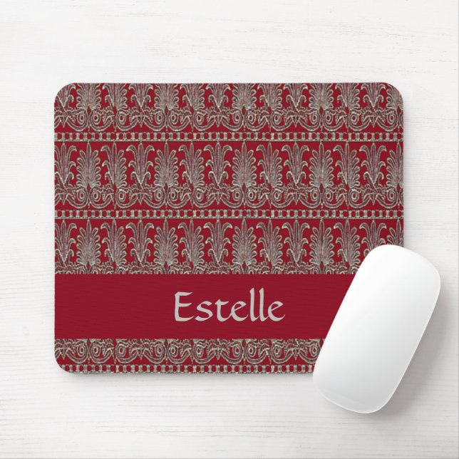 Tapis De Souris Maroon motif décoratif gris victorien (Avec souris)