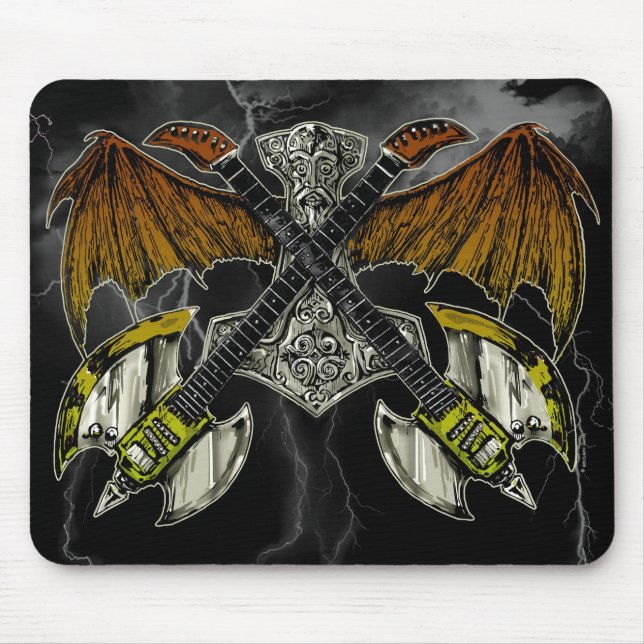 Tapis De Souris Marteau de Thor des guitares de dieux (Devant)