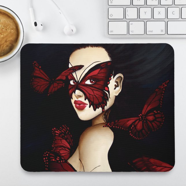Tapis De Souris Mascarade de femme papillon rouge Fantastique goth (Créateur téléchargé)
