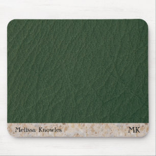 Tapis De Souris Masculine Monogramme Personnalisée Cuir Vert Moder