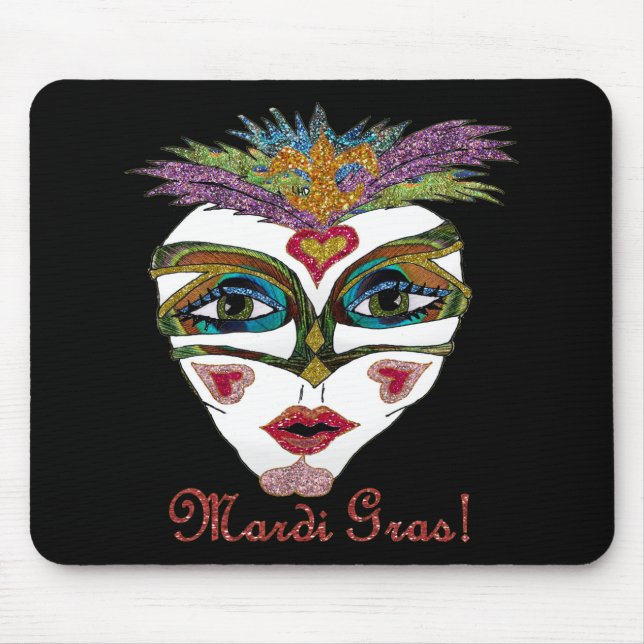 Tapis De Souris Masque de plumes de Parties scintillant Mardi Gras (Devant)