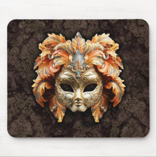 Tapis De Souris Masque Lion Doré avec plumes orange