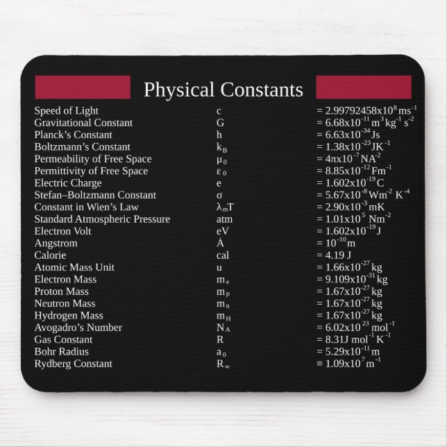 Tapis De Souris Mat de souris avec des constantes physiques commun (Devant)