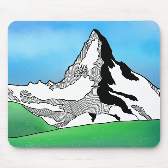Tapis De Souris Matterhorn Suisse Ligne art aquarelle (Devant)