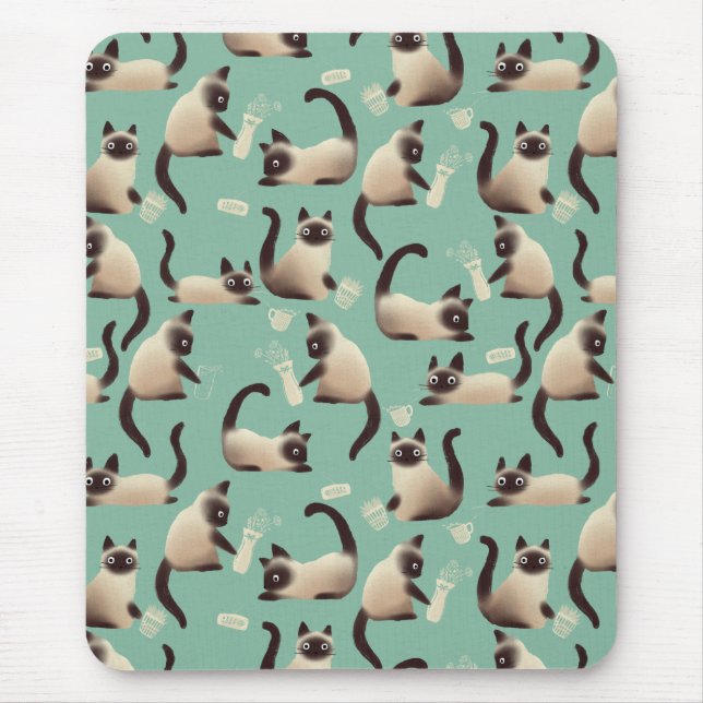 Tapis De Souris Mauvais chats siamois frapper des trucs (Devant)