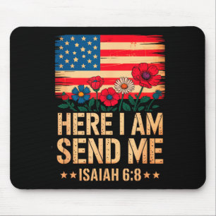 Tapis De Souris Me voici, envoie-moi Drapeau américain Croix Esaïe