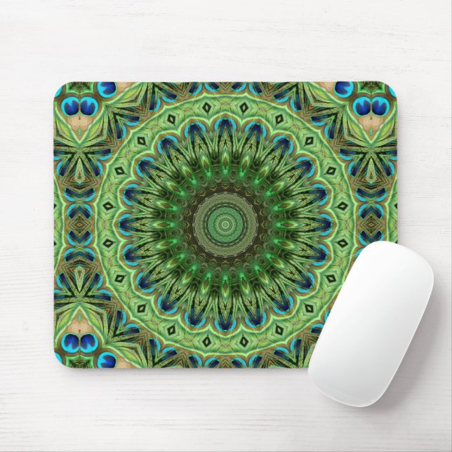 Tapis De Souris Médaillon Peacock Abstrait (Avec souris)