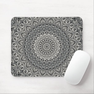 Tapis De Souris Médaillons de style tribal gris et noir