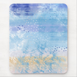 Tapis De Souris Média mixte Abstrait bleu turquoise jaune