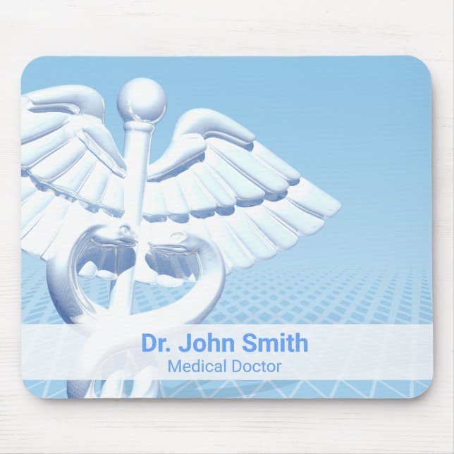 Tapis De Souris Médicale blanc 3D Caduceus Blue Design (Devant)