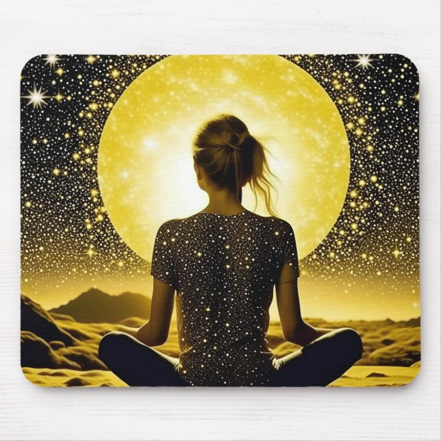 Tapis De Souris Méditation féminine sous la lune céleste (Devant)