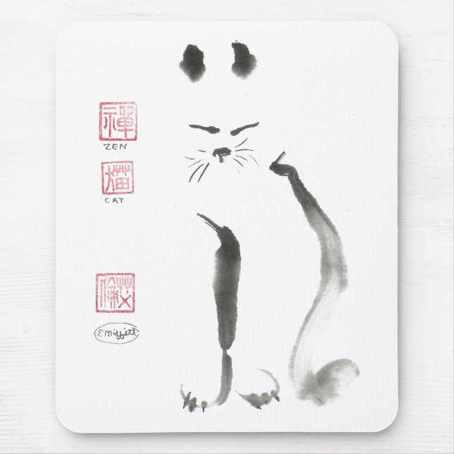 Tapis De Souris Méditation Zen Cat - Sumi-e [peinture à l'encre] (Devant)