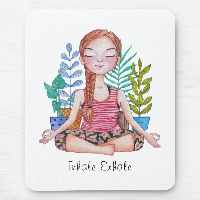 Tapis De Souris Méditer la fille avec les Plantes (Devant)