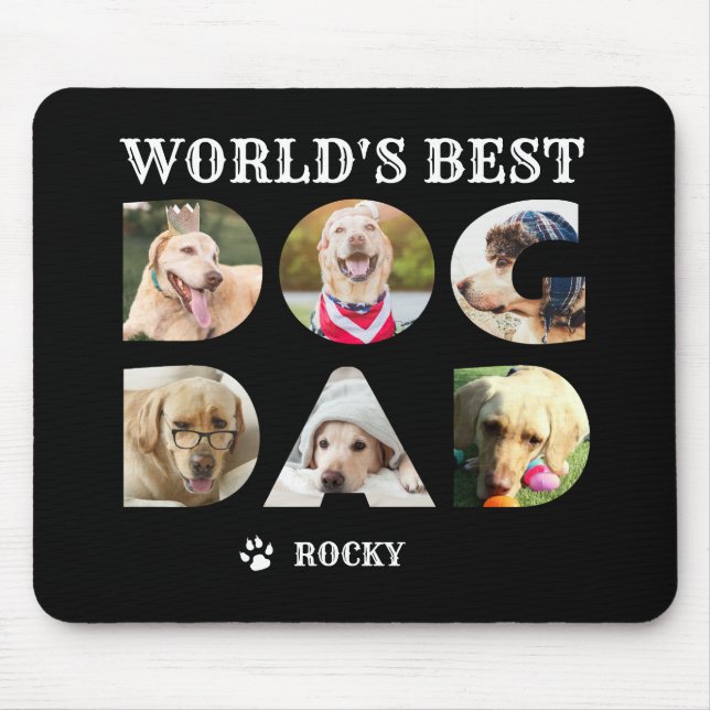 Tapis De Souris Meilleur Chien Papa 6 Photo Collage noir (Devant)