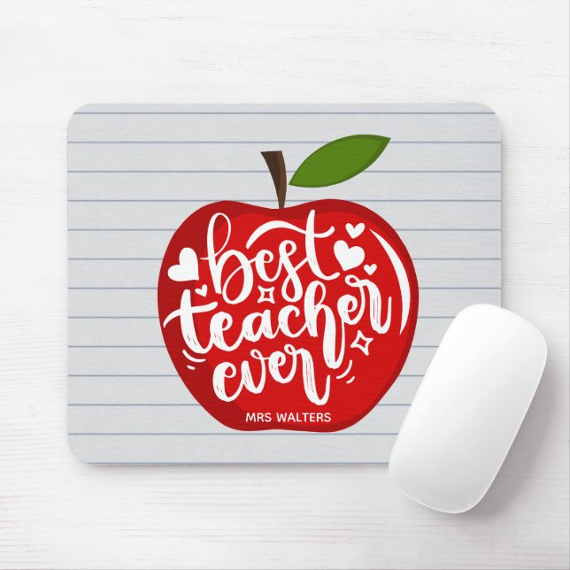 Tapis De Souris Meilleur Professeur Nom de Pomme Rouge Retour à l' (Avec souris)