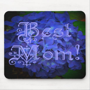 Tapis De Souris Meilleure maman avec Arrière - plan de fleurs bleu