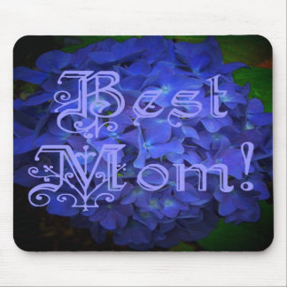 Tapis De Souris Meilleure maman avec Arrière - plan de fleurs bleu