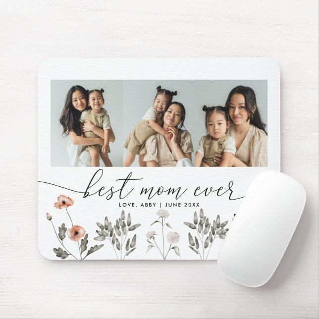 Tapis De Souris Meilleure maman Jamais Floral Photo Collage (Avec souris)