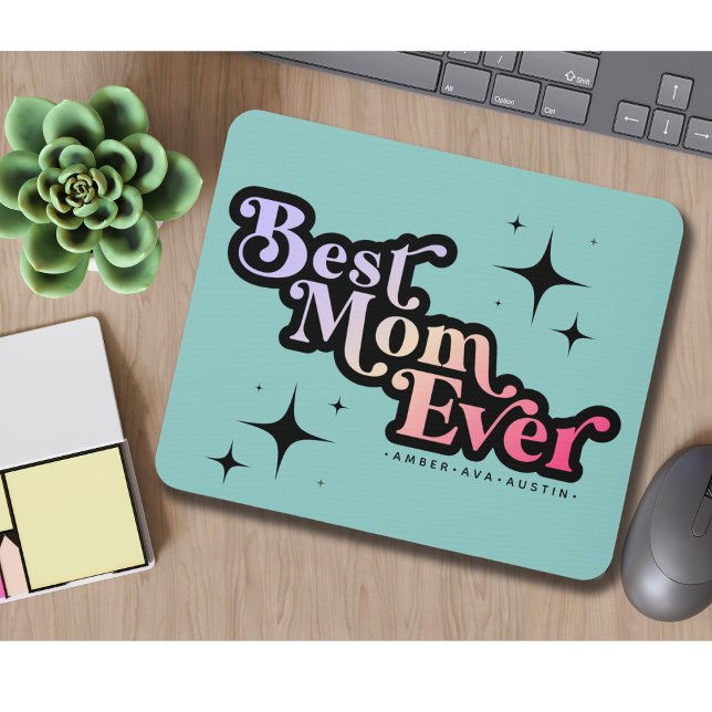 Tapis De Souris Meilleure Maman Jamais Maman Enfants Nom Retro Ros (Créateur téléchargé)
