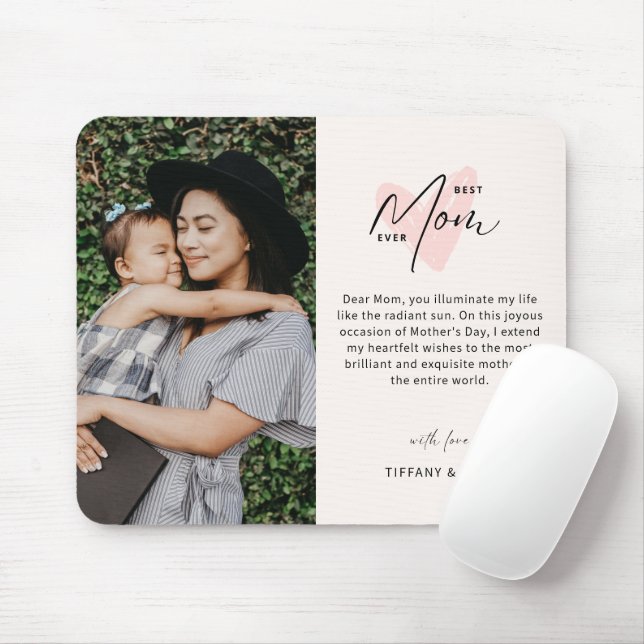 Tapis De Souris Meilleure Maman Jamais Rose Coeur Script mignon Me (Avec souris)