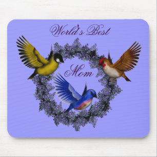 Tapis De Souris Meilleure maman Oiseaux Fleur Wreath Mousepad