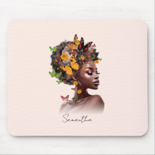 Tapis De Souris Melanin Magic : cheveux afro et papillon coloré