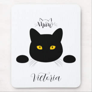 Tapis De Souris Meow Black Cat Golden Eyes personnalisable