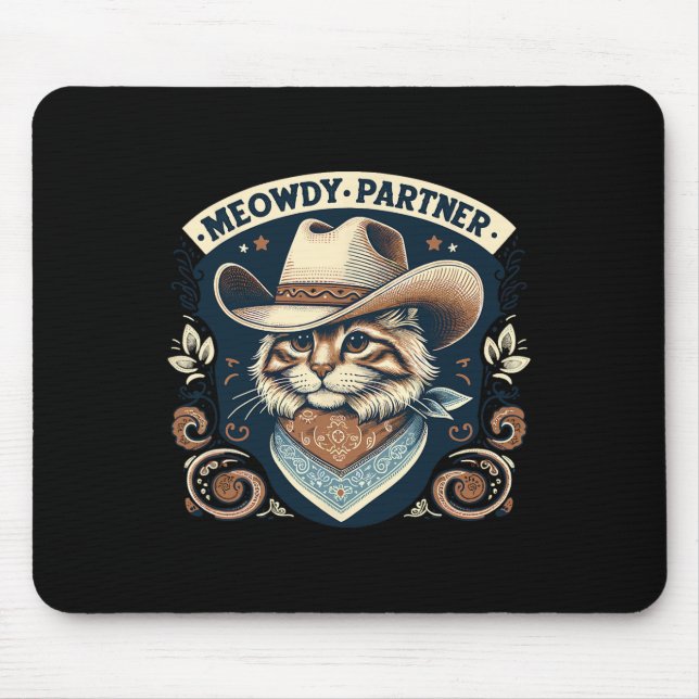 Tapis De Souris Meowdy Partenaire Chat Cowboy Casquette Howdy Funn (Devant)