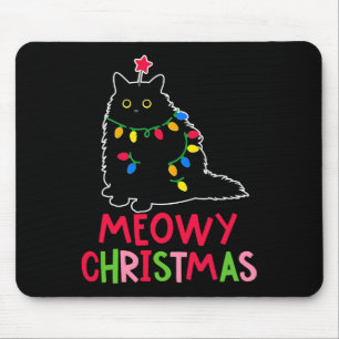 Tapis De Souris Meowe Noël Noël Lumières Chat noir Pyjamas Fami