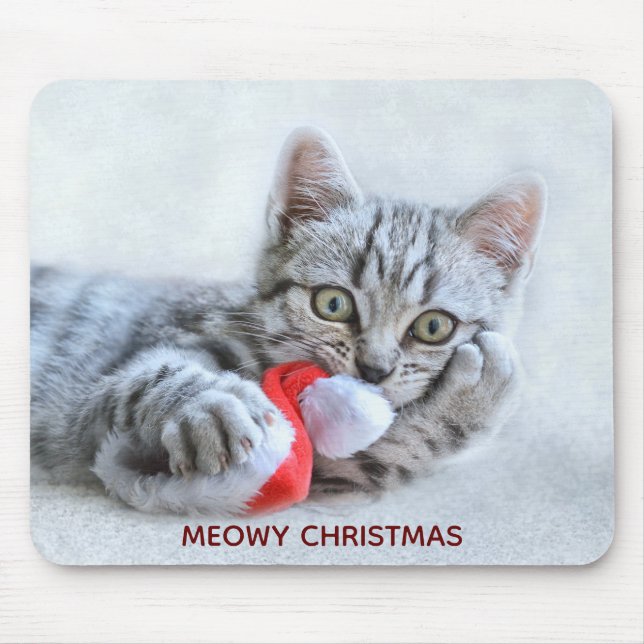 Tapis De Souris Meowy Christmas Cute Grey Tabby Cat (Devant)