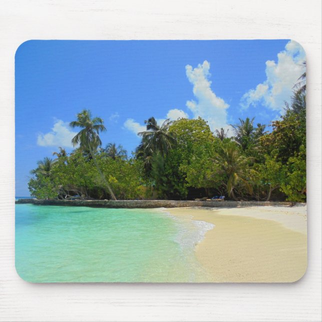 Tapis De Souris Mer Bleue Ciel Nuages Blancs Sable Maldives Modèle (Devant)