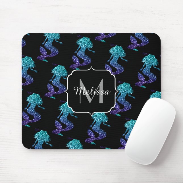 Tapis De Souris Mermaid aqua bleu ombre motif Monogramme (Avec souris)