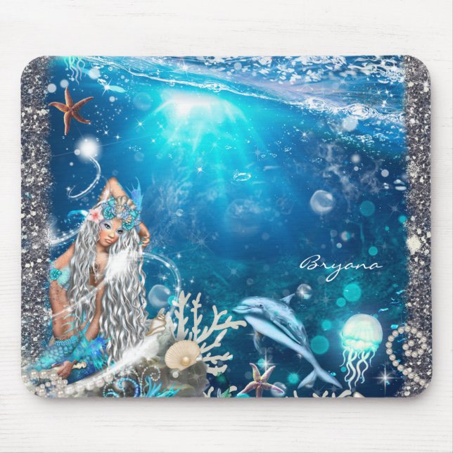 Tapis De Souris Mermaid Imaginaire Blonde Enchanted Beach Computer (Devant)