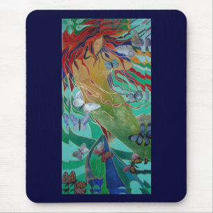 Tapis De Souris Mermaid Nage avec Papillons Imaginaire Art