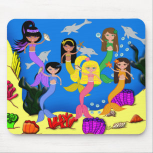 Tapis De Souris Mermaids in Ocean with Dolphins Mousepad