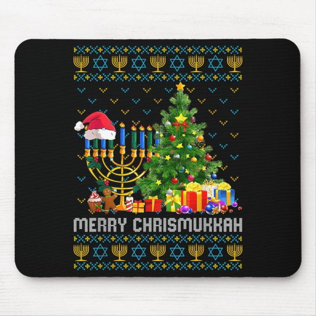 Tapis De Souris Merry Chrismukkah Happy Hanukkah Ugly Sweater Fami (Devant)