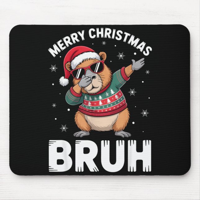 Tapis De Souris Merry Christmas Bruh Capybara Dabbing Santa Hat Xm (Devant)