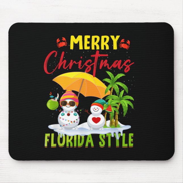 Tapis De Souris Merry Christmas Florida Style Snowman Summer Vacat (Devant)