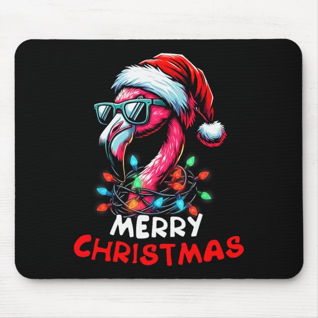 Tapis De Souris Merry Christmas Hat Santa Flamingo Christmas Light (Devant)