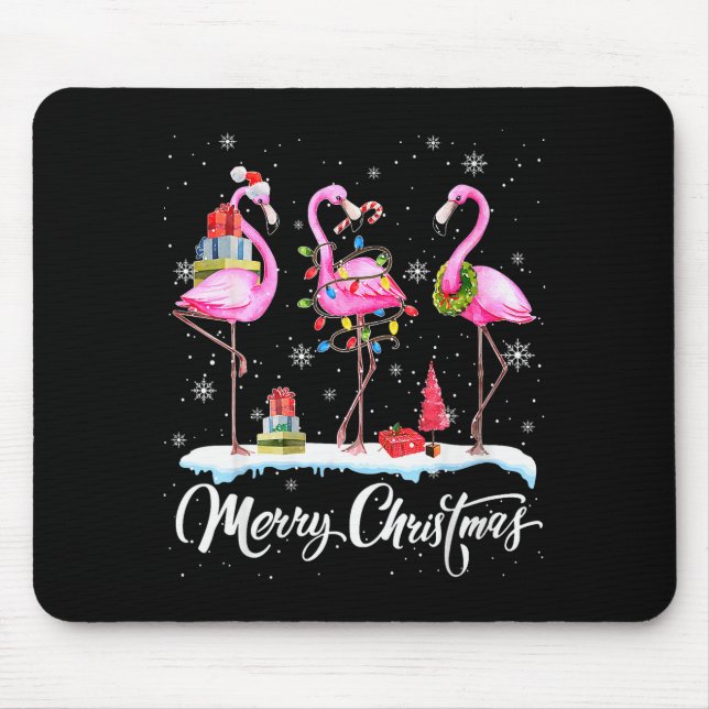 Tapis De Souris Merry Christmas Hat Santa Flamingo Light Christmas (Devant)
