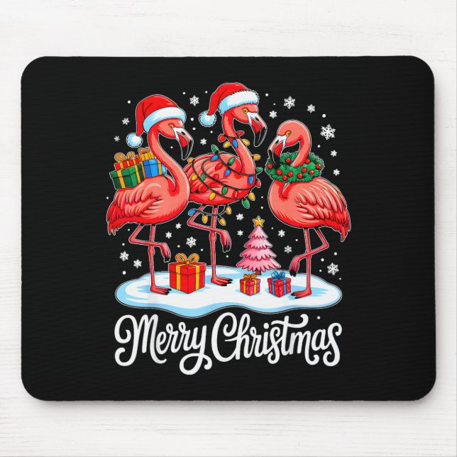 Tapis De Souris Merry Christmas Hat Santa Flamingo Light Xmas Wome (Devant)